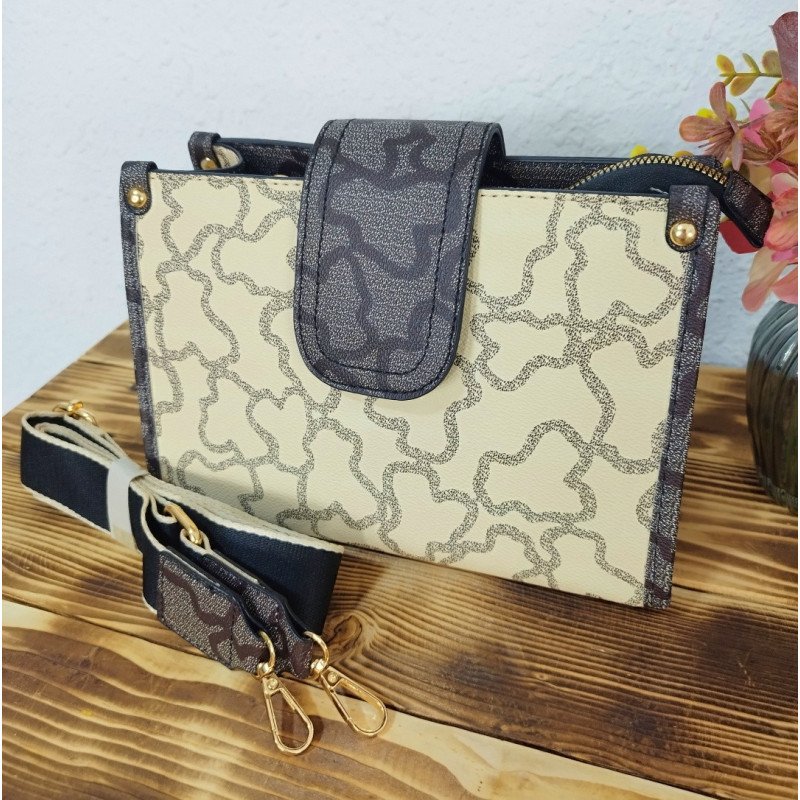 Bolso Bandolera Negro y Beige Estampado