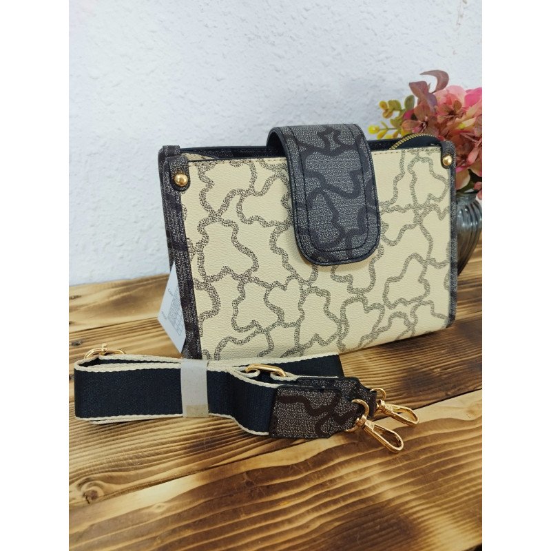 Bolso Bandolera Negro y Beige Estampado