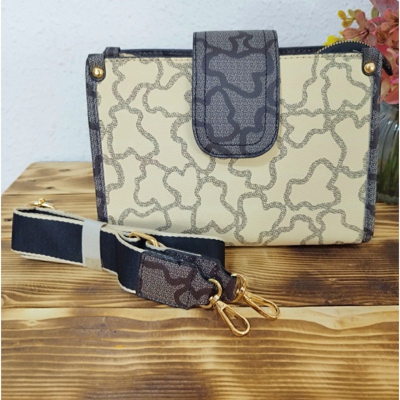 Bolso Bandolera Negro y Beige Estampado
