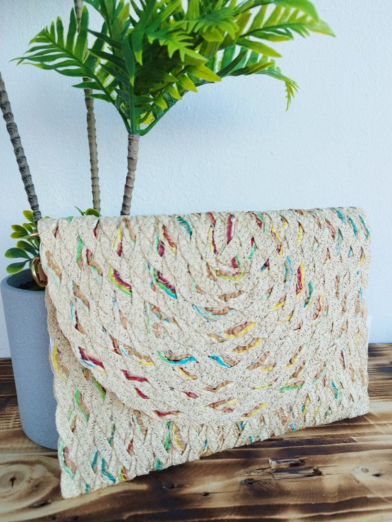 Bolso bandolera rafia beige