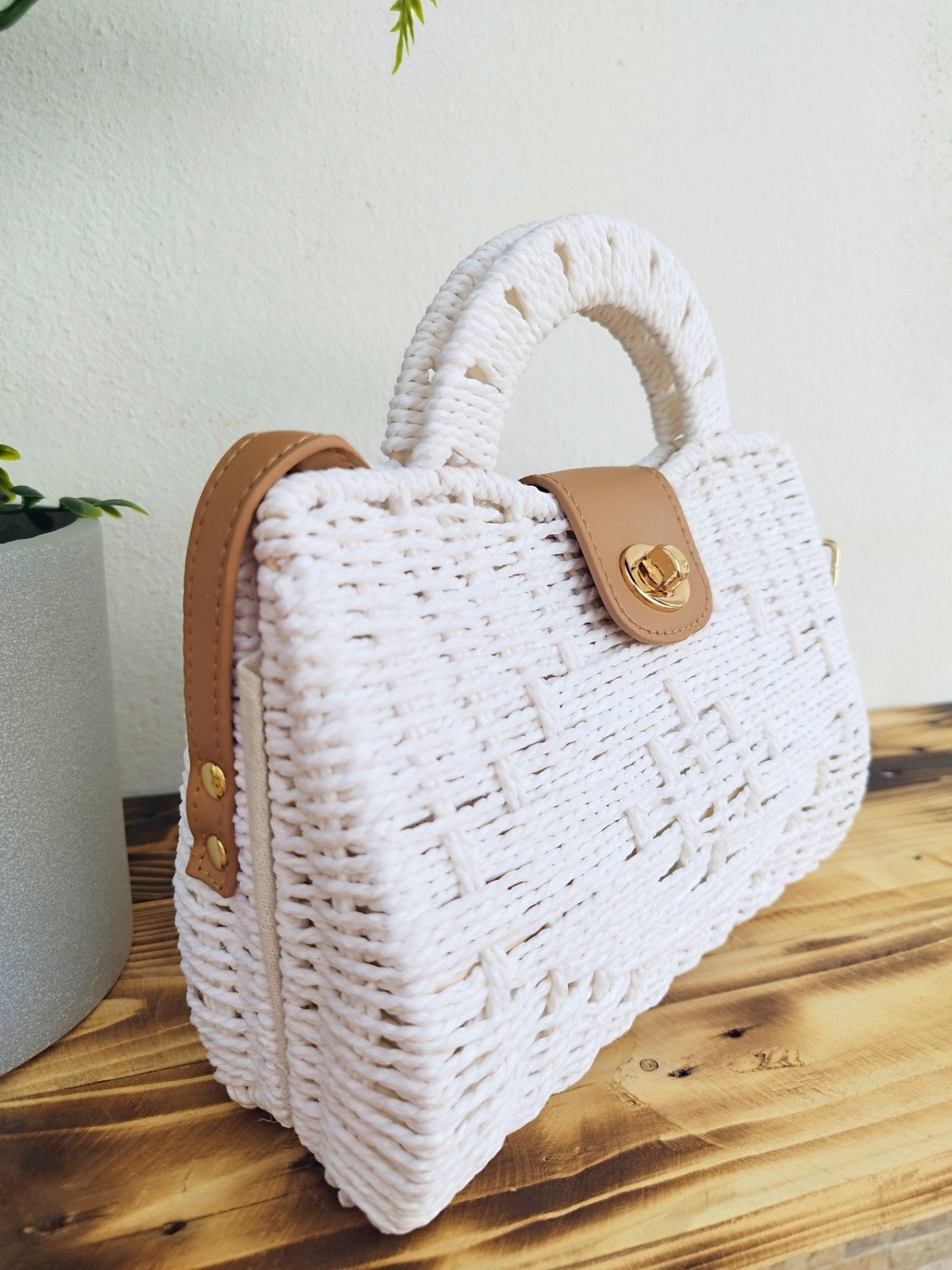 Bolso bandolera rafia blanco