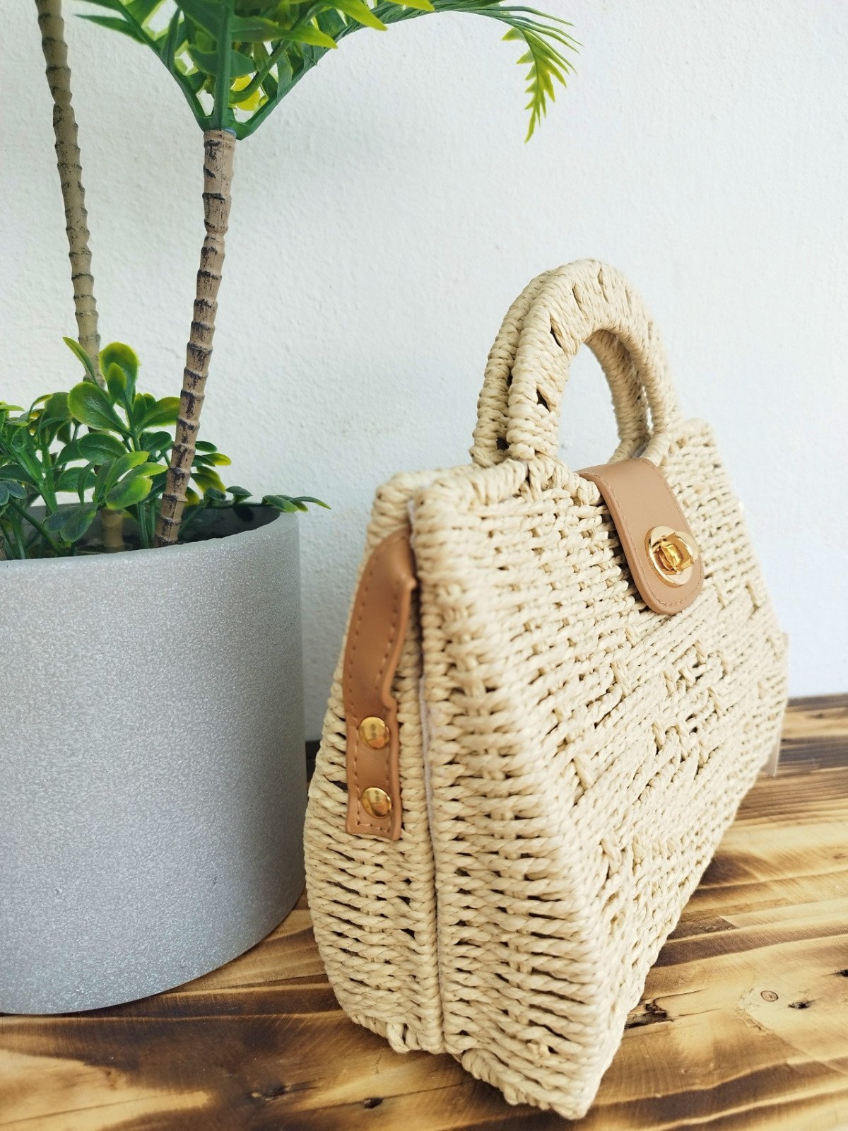 Bolso bandolera rafia beige