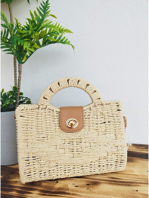 Bolso bandolera rafia beige