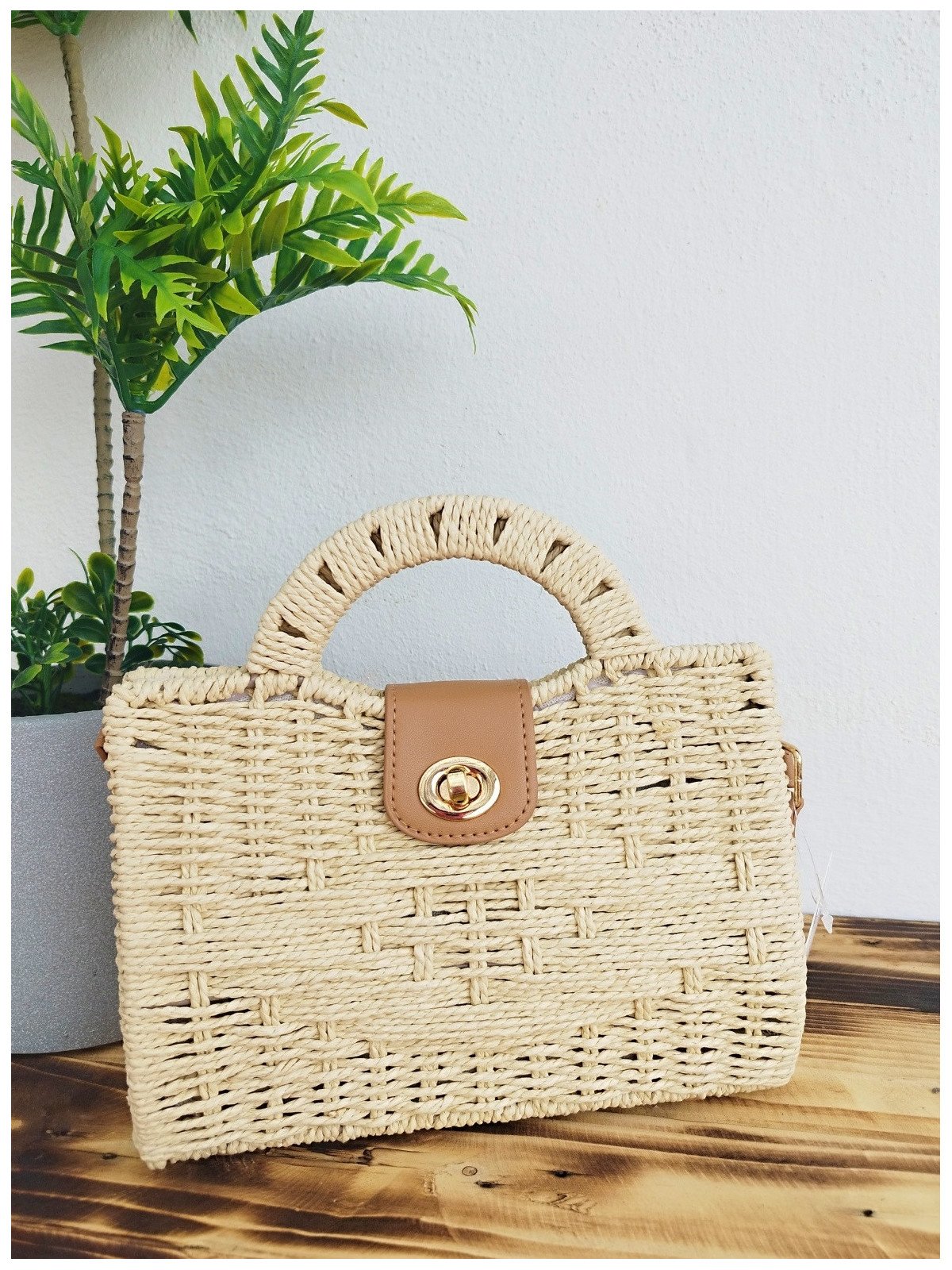 Bolso bandolera rafia beige