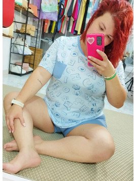 Pijama Manga Corta y Pantalón Corto Azul