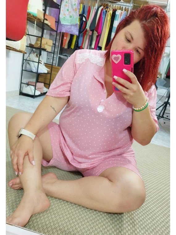 Pijama corto rosa corazones