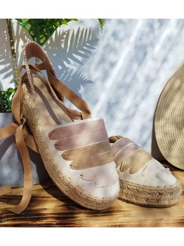 Sandalia Plataforma Plana de Esparto Beige