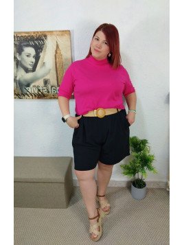 Bermuda Negra con Cinturón de Rafia