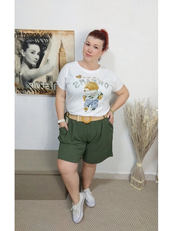 Bermuda Verde Militar con Cinturón de Rafia