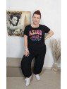 Camiseta Negra de Algodón con Estampado Ibiza Sun