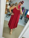 Vestido Lencero Burdeos con Encaje