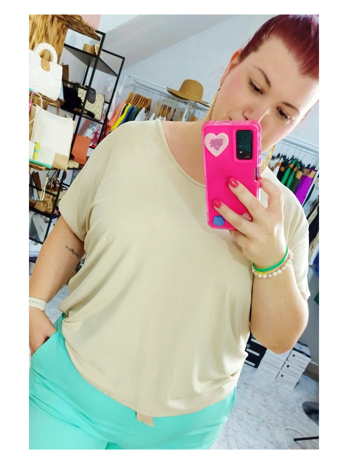 Blusa de Algodón Beige con Destellos