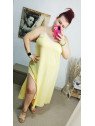 Vestido lencero amarillo con encaje