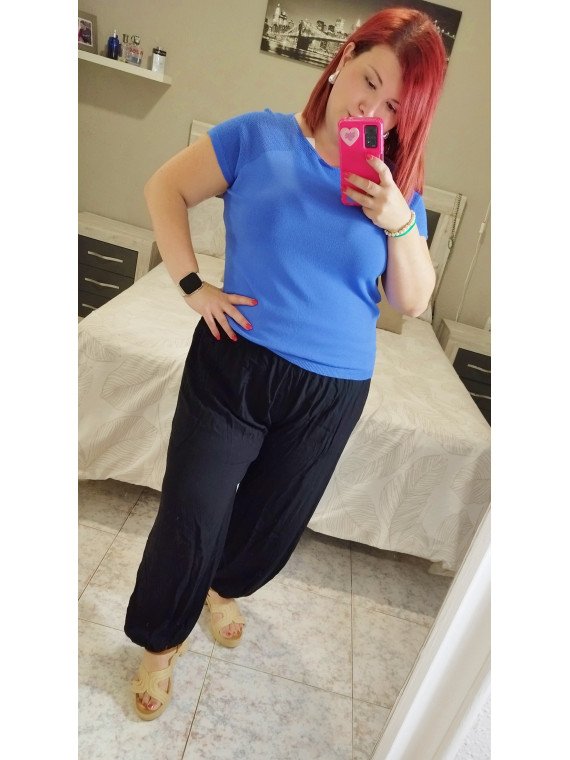 Blusa hilo punto fino azul