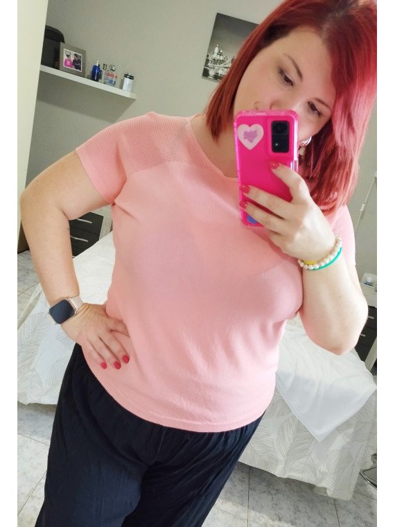 Blusa hilo punto fino salmón