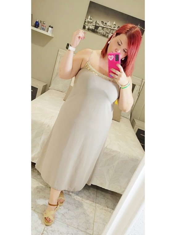 Vestido liso lentejuelas crudo