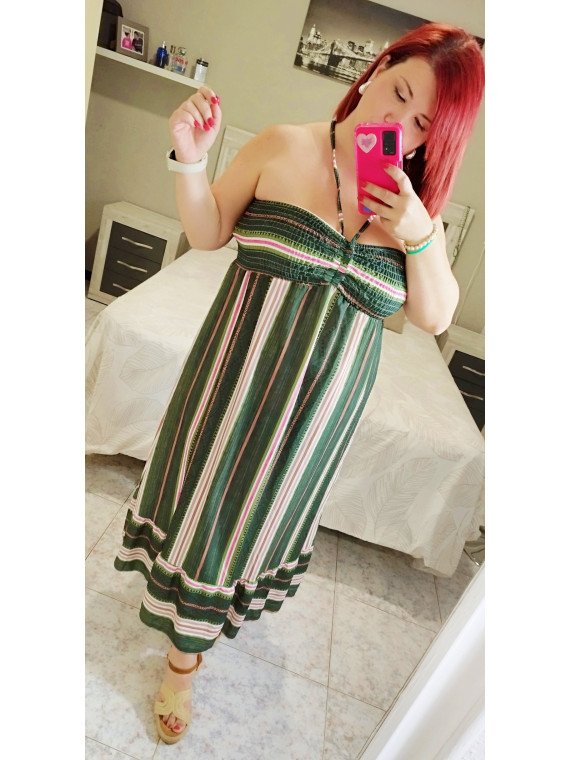 Vestido estampado rayas verde