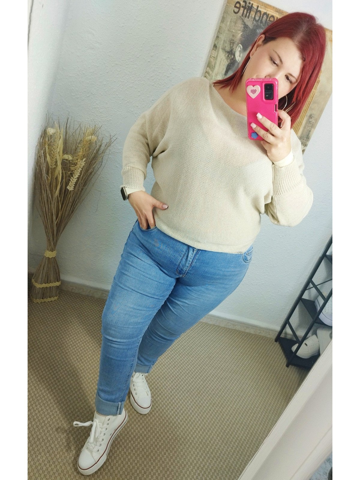 Jersey beige calado