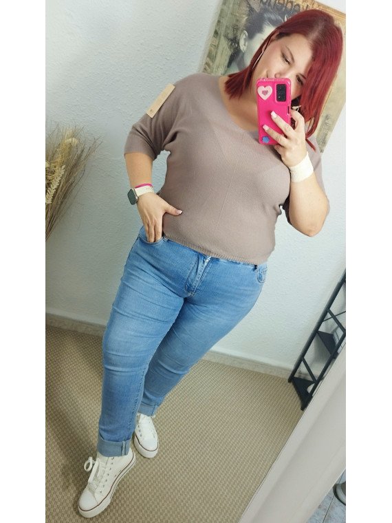 Jersey calado taupe