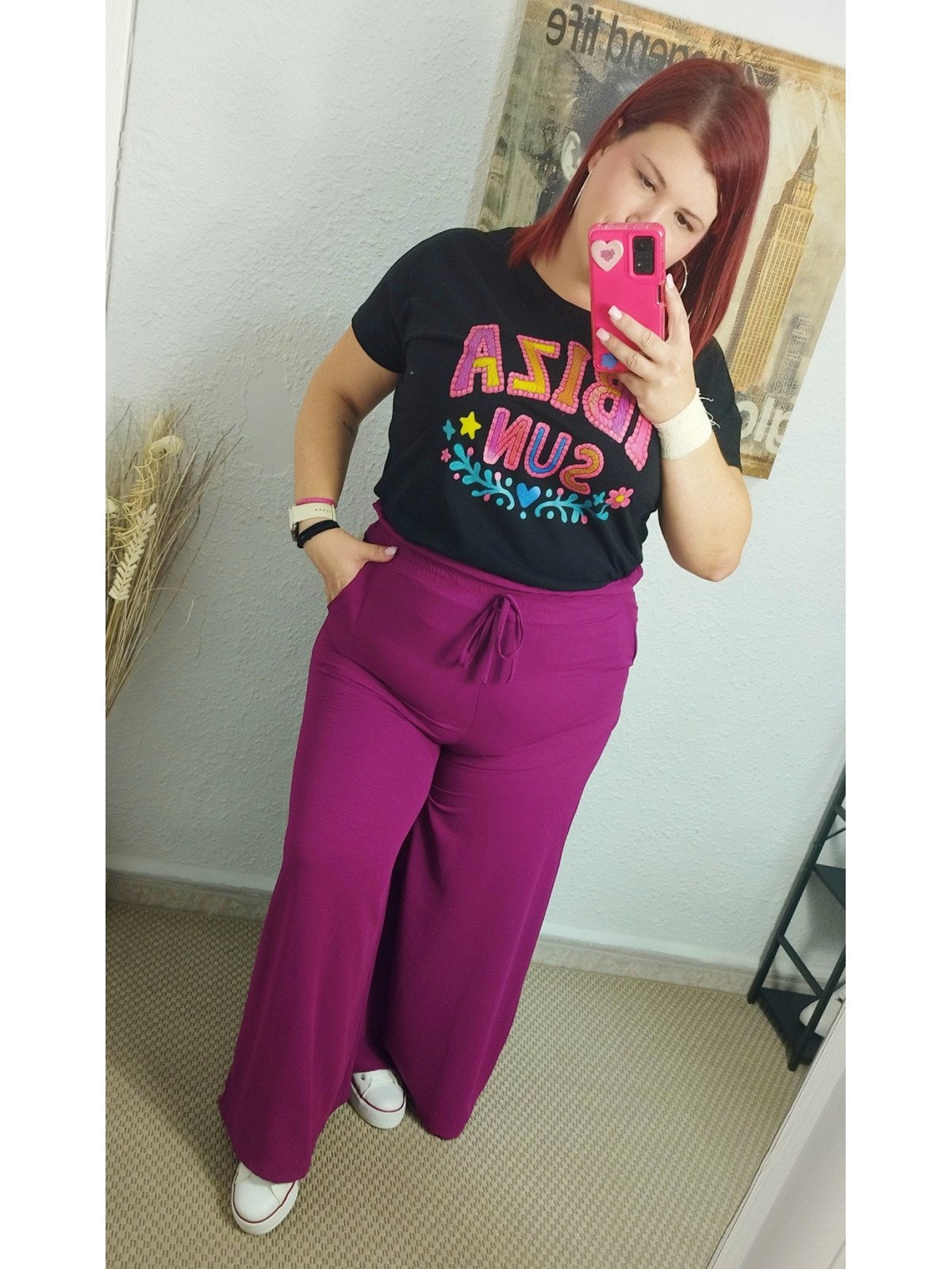 Pantalón camal ancho buganvilla oscuro