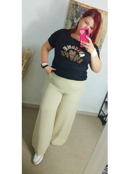 Pantalón camal ancho beige