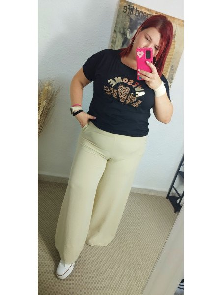 Pantalón camal ancho beige