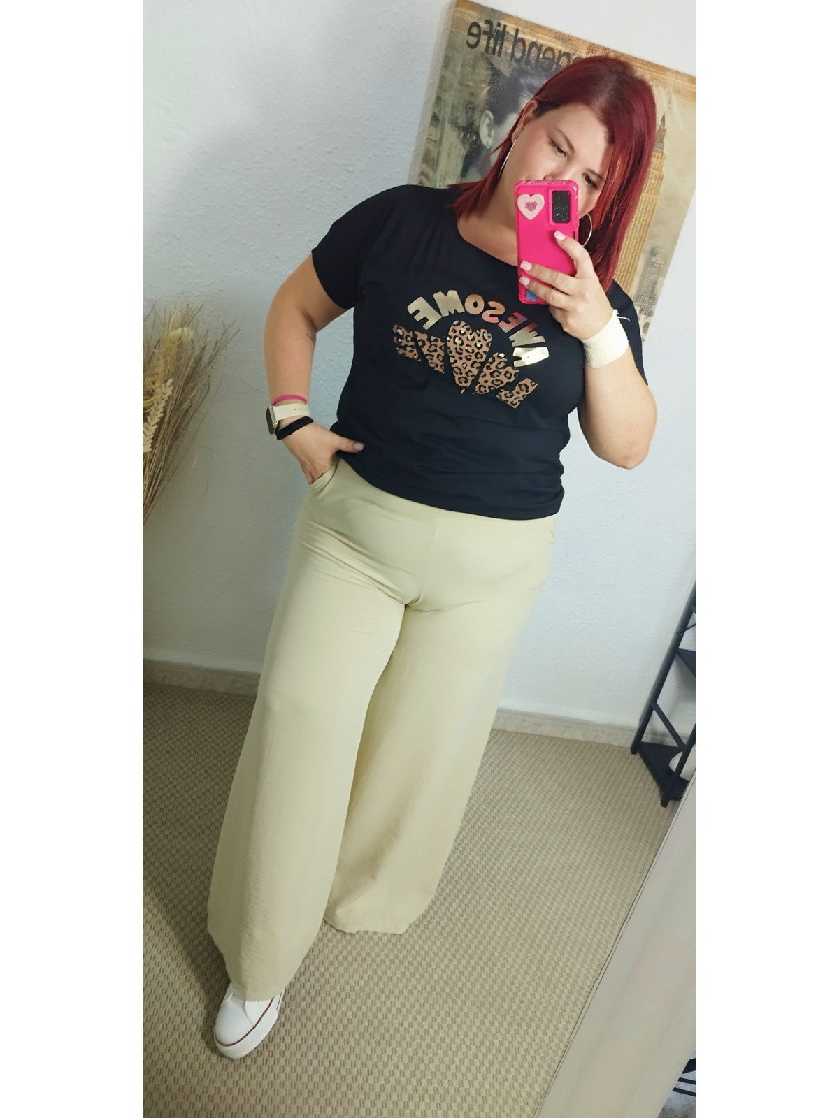 Pantalón camal ancho beige