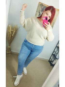 Jersey Calado Beige con Brillo