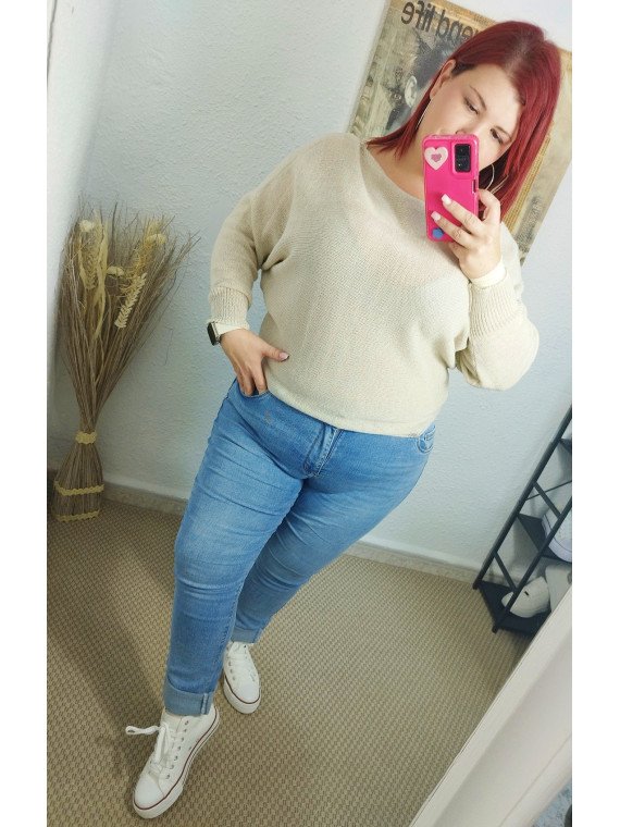 Jersey Calado Beige con Brillo